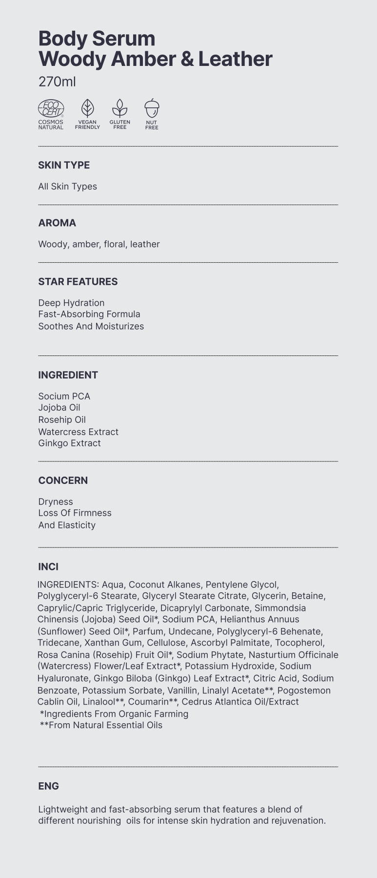 Naturale. Siero Corpo Pelle di Seta, Ambra Legnosa & Pelle