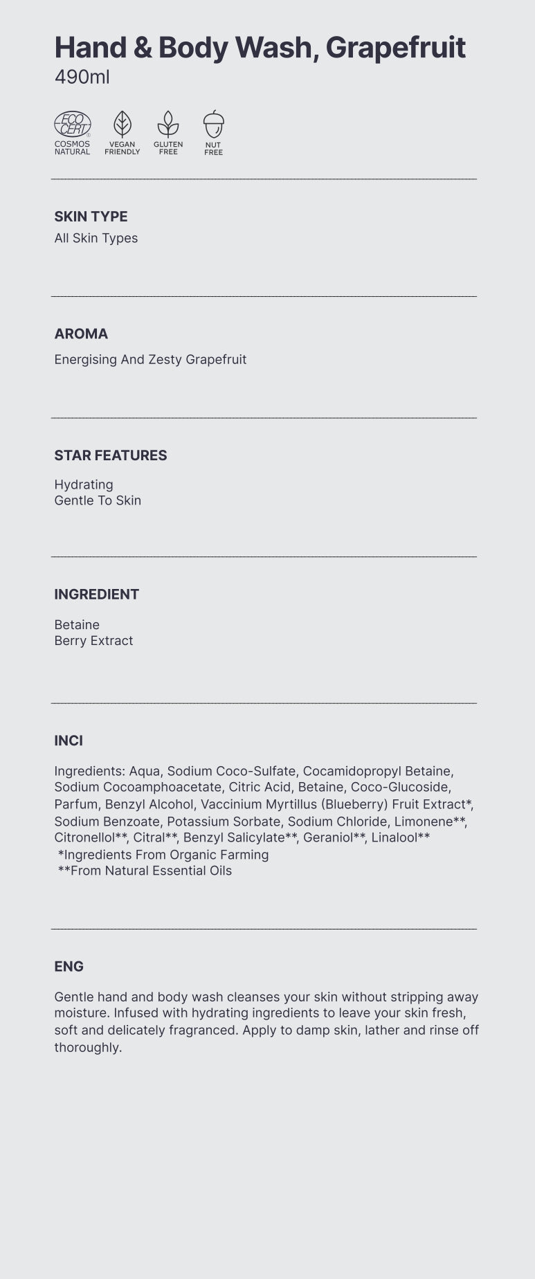 Natuurlijk. Hand- & Lichaamswas, Grapefruit