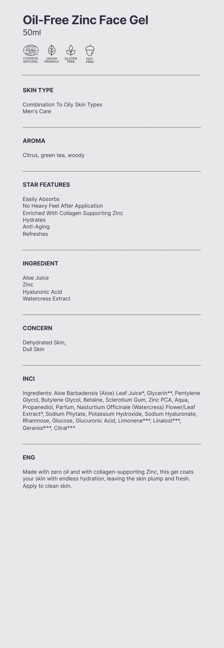 Naturale. Gel viso allo zinco senza olio