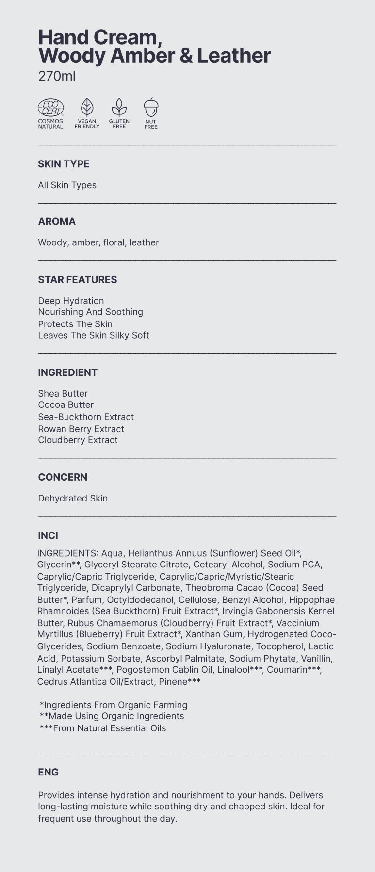 Natuurlijk. Zijdezachte Handcrème, Houtachtig Amber & Leer