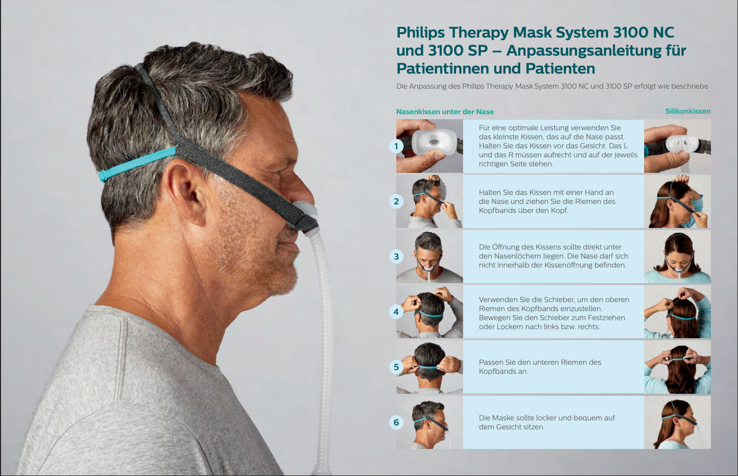 Maschera nasale Philips TM3100 NC, maschera CPAP per la terapia del sonno contro l'apnea notturna